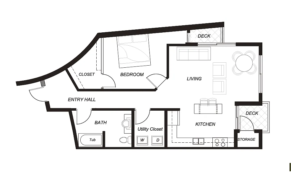 Floor plan 1 Bedroom Corner Unit