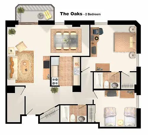 Floor plan 2 Bedroom 2 Bed 2 Bath