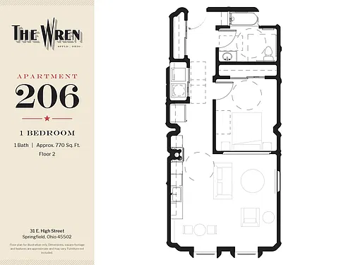 Floor plan WREN-206-1BED-H-ADA