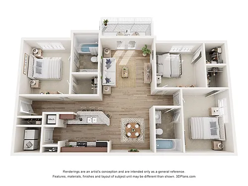 Floor plan 3 Bedroom 2 Bath
