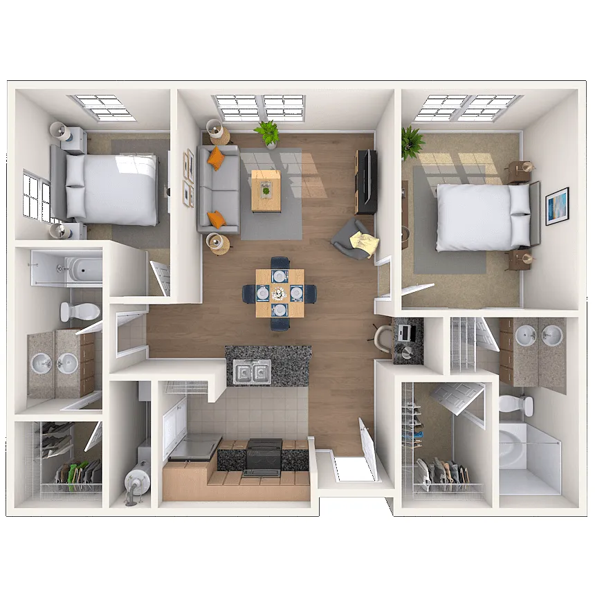 Floor plan Traditional 2x2 950-1062 SF
