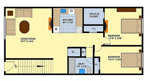 Floor plan Two Bedroom (Upstairs)