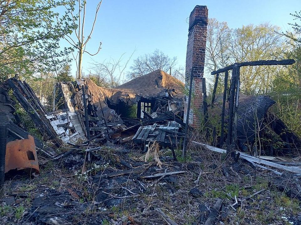Fire damage in rear of home