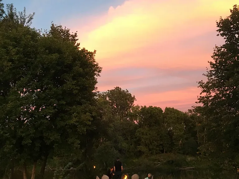 Sunset fire by the Winooski River.