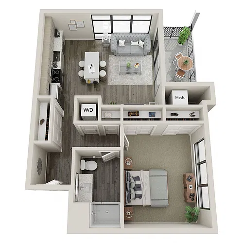 Floor plan A5 - One Bedroom: Corner + Balcony