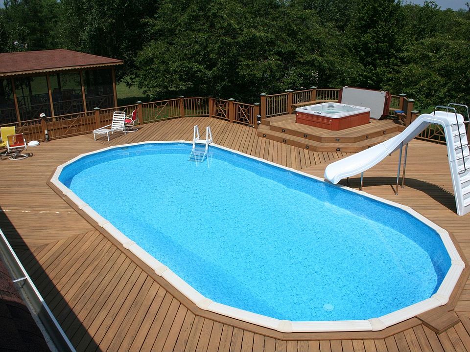 18x38 heated pool with slide and hot tub