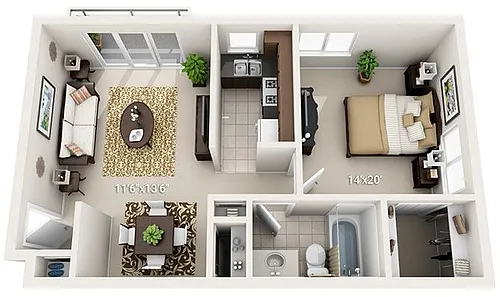 Floor plan 1 Bed 1 Bath Garden