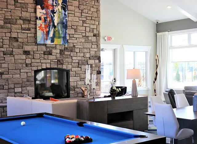 Snuggle up to our gas fireplace in the winter