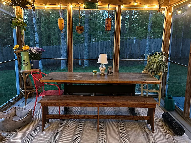 screened porch for eating enjoyment
With lights for evening activity