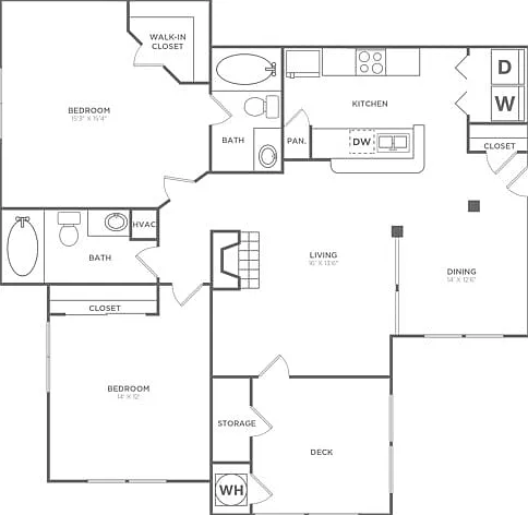 Two Bedroom Two Bath (1058 SF) Two Bedroom Two Bath (1058 SF)