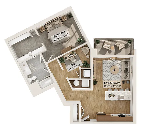 Floor plan 1 Bed/1 Bath Den-A5D