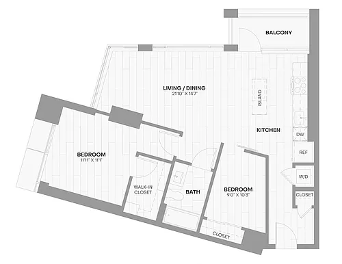 Floor plan 1 Bed/1 Bath Den-X08