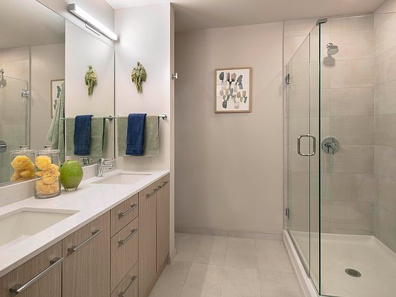 Designer bathroom with walk-in shower