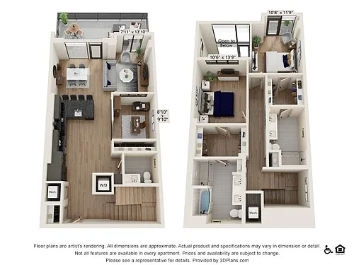 Floor plan Two Bedroom Two and Half Bath Townhouse (1811 SF)