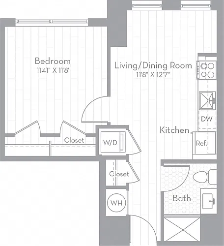 Floor plan 1 Bed/1 Bath-A02