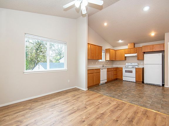 Living room and adjoining kitchen.