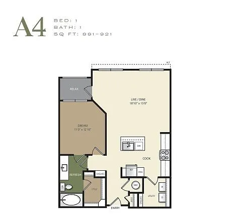 Floor plan One Bed One Bath A8.1
