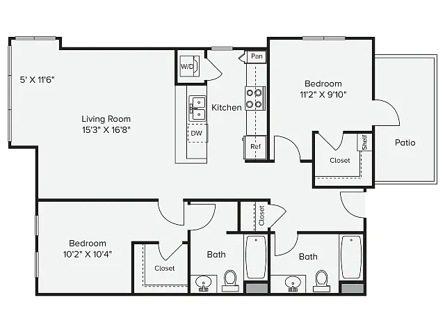 Floor plan 2 Bed 2 Bath - 2B
