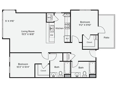 Floor plan 2 Bed 2 Bath - 2B