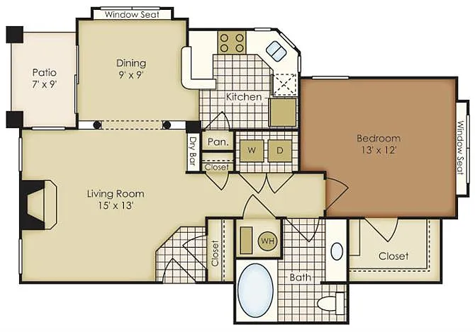 Floor plan One Bedroom 1A1A-3A1C-4A1A