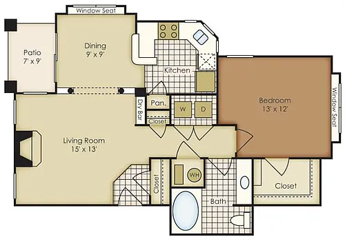 Floor plan One Bedroom 1A1A-3A1C-4A1A