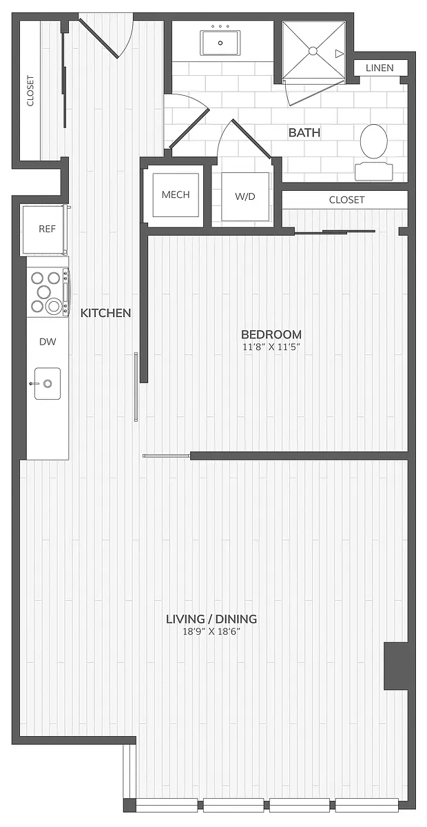 Floor plan 1 Bed/1 Bath ADA East