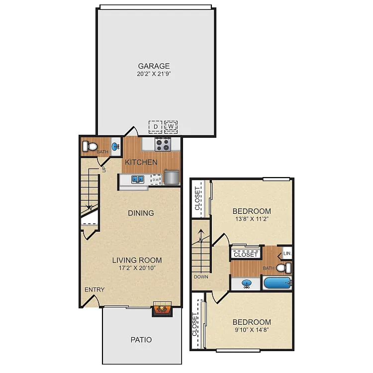 Floor plan Two Bed One Bath Plan C