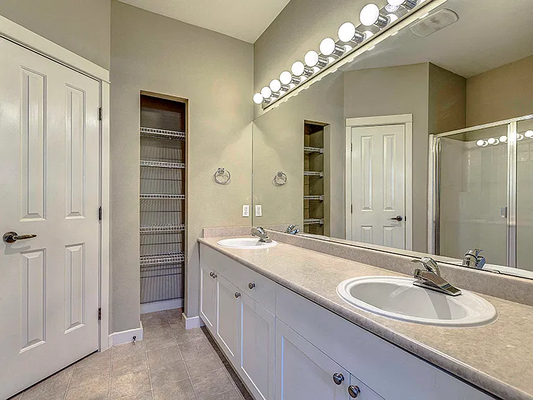 Townhome bathroom with built-in storage