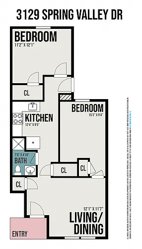 Floor plan 2 Bedroom, 1 Bathroom Garden