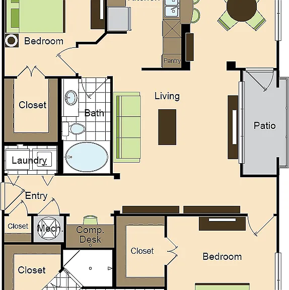 Two Bedroom Two Bath (1296 SF) Two Bedroom Two Bath (1296 SF)