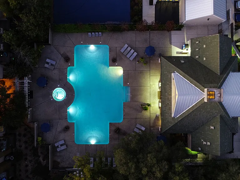 Nightime Drone of Pool Area