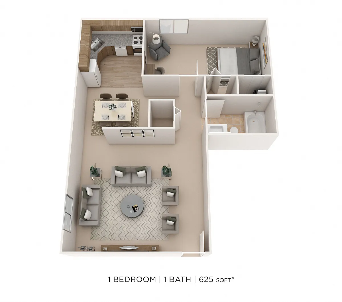 Floor plan One Bedroom- 625 sqft