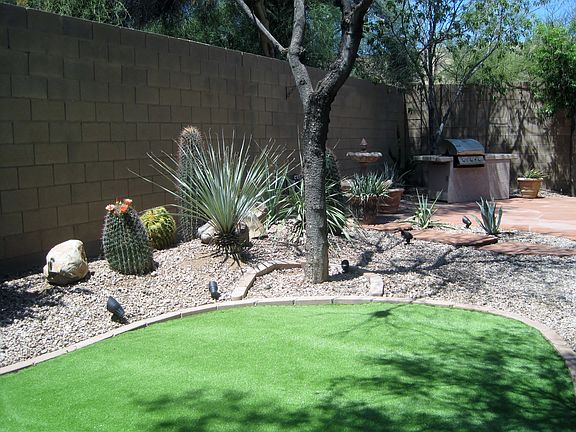 Turf grass, bbq, fountain