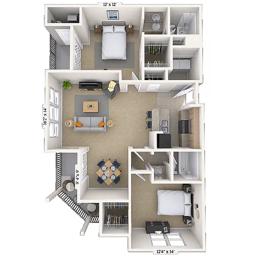 Floor plan Traditional 2x2 1150 SF