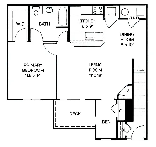 Floor plan 1 Bedroom w/Study - 2nd Floor