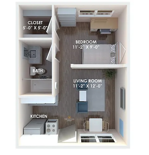 Floor plan One Bed - One Bath