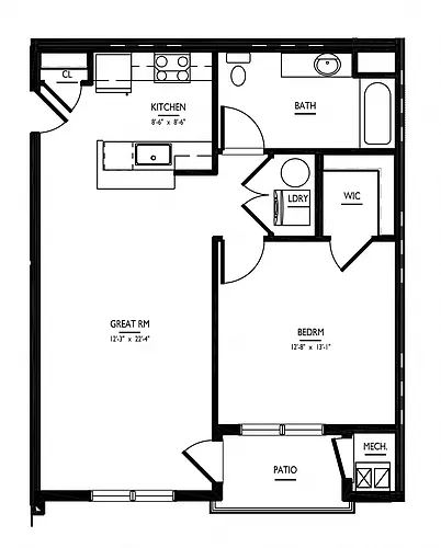 Floor plan 1 Bed/1 Bath-2B-Aa Phase II