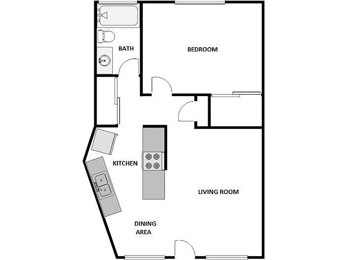 Floor plan 1 Bed / 1 Bath: Type D