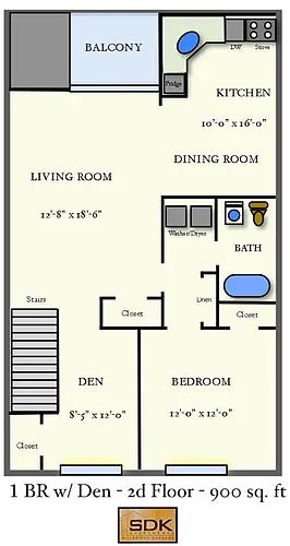 Floor plan One Bedroom One Bath Den W/D