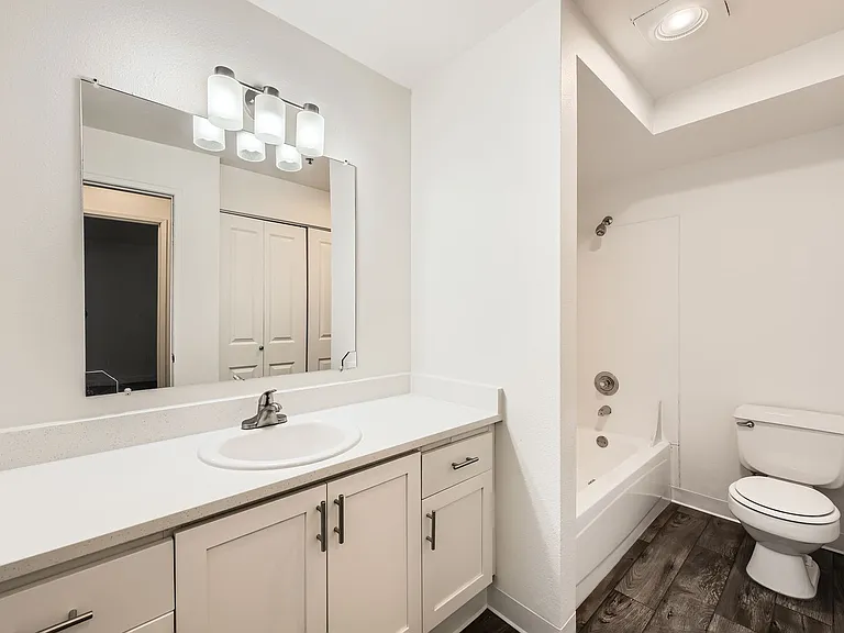 A Premium 1 Bedroom 1 Bath Bathroom at Brookhaven Apartments in Federal Way, Washington