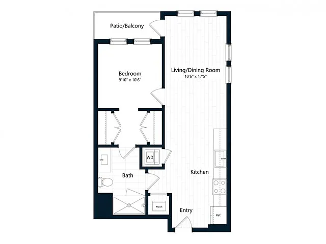 Floor plan One Bedroom One Bath (632 SF)