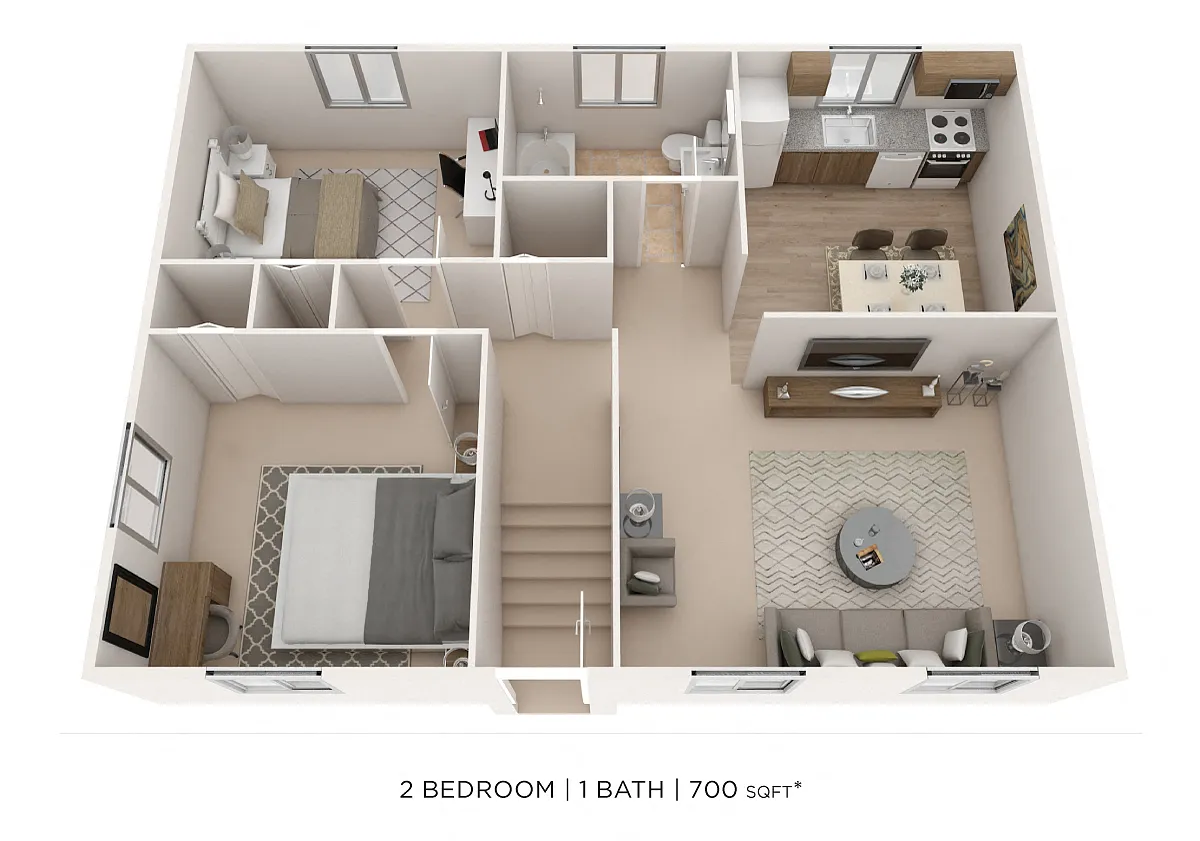 Floor plan Two Bedroom - 705 sqft
