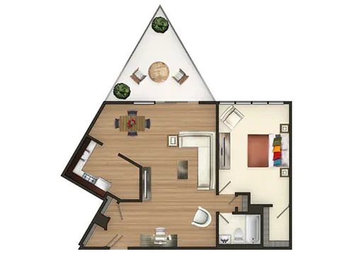 Floor plan A2: 1 BR/1BA 809 SF