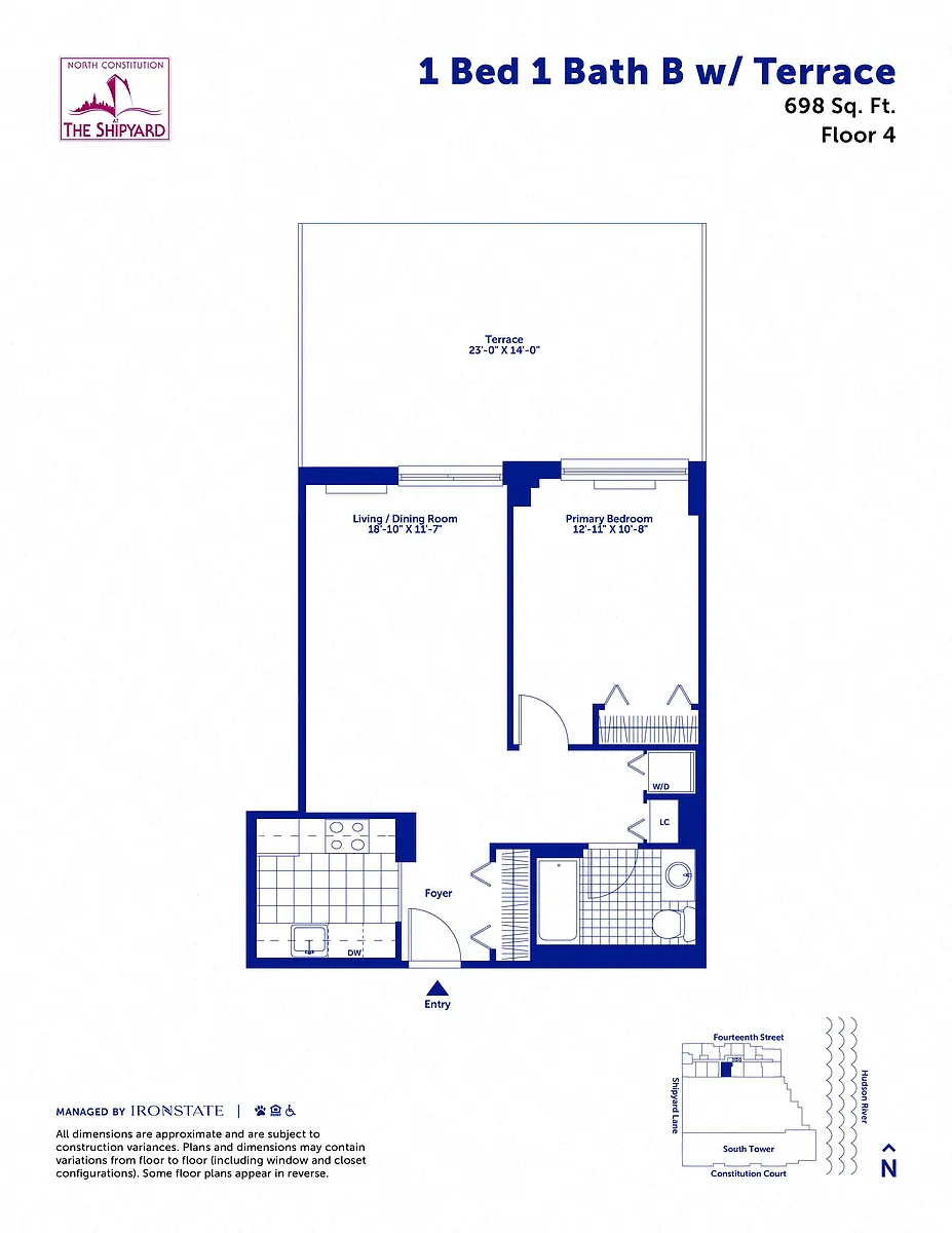 Floor plan 1 Bed 1 Bath B with Terrace