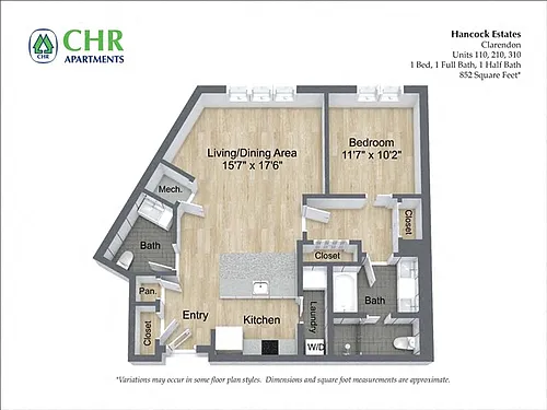 Floor plan 1 Bed /1.5 Bath Single Level - Hancock Estates