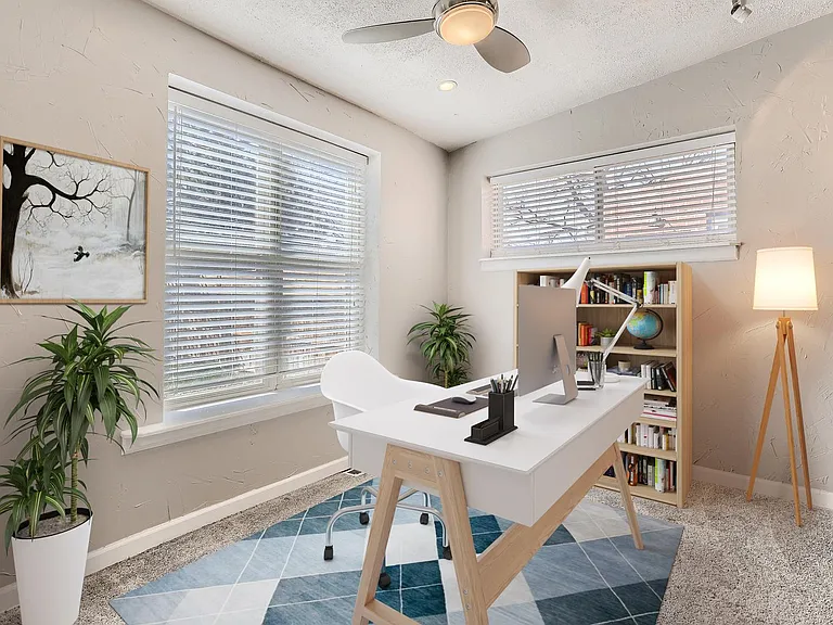 This image shows a virtually furnished space. This space comes unfurnished.