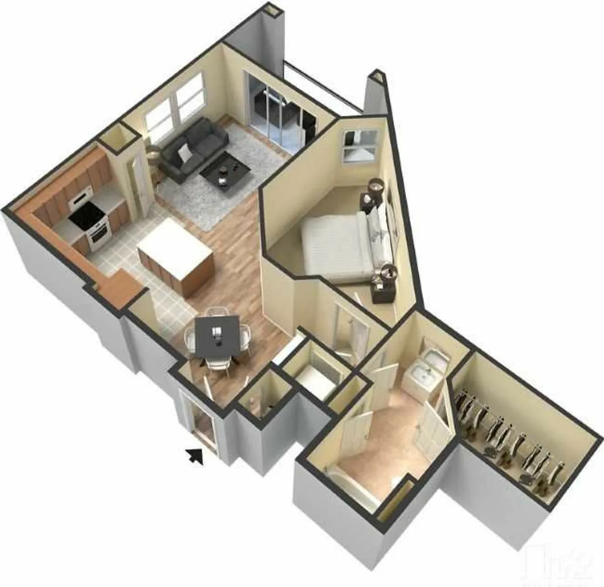 Floor plan One Bed/One Bath