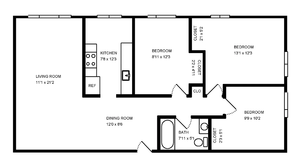 Floor plan 3 Bed 1 Bath