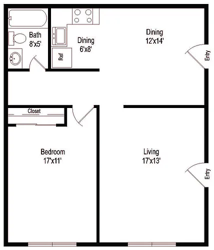 Floor plan 1 Bed 1 Bath