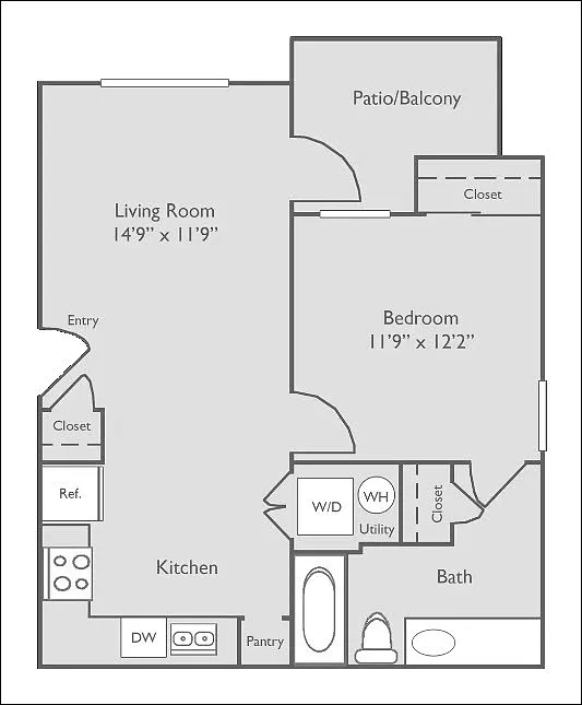 Floor plan A2U | 1 Bed, 1 Bath